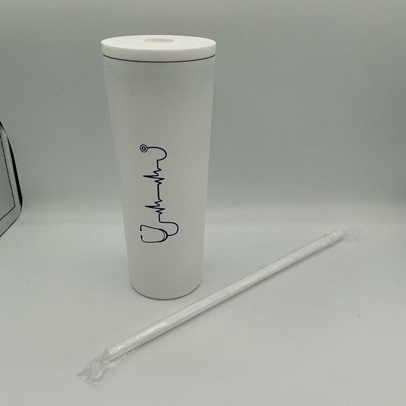 White Tumbler with Stethoscope Design New - Picture 1 of 5